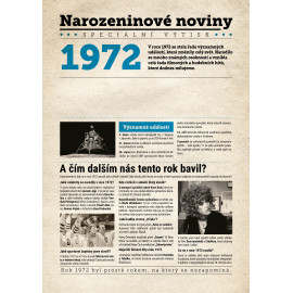 Narozeninové noviny 1972 s vlastním textem a fotografií