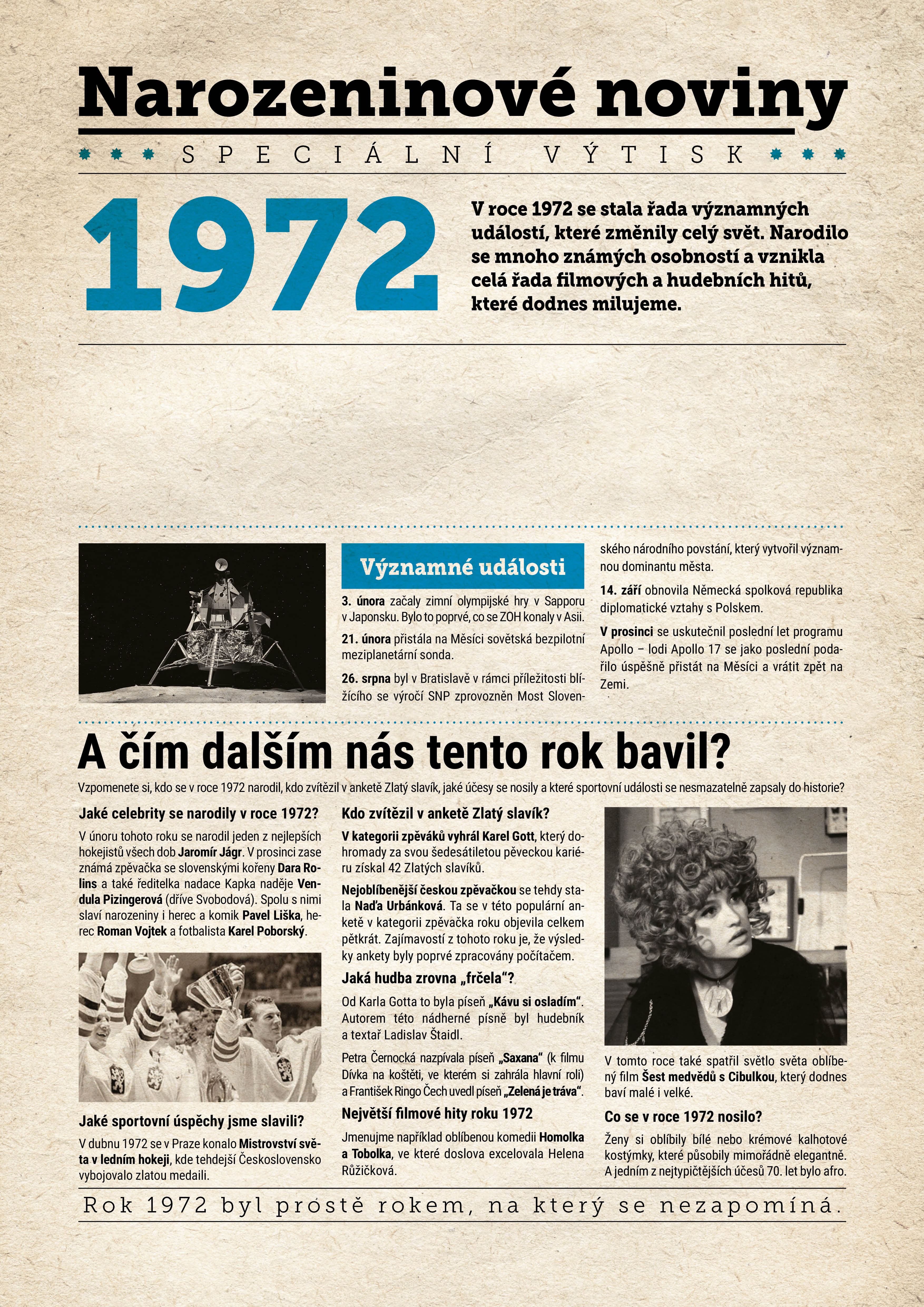 Levně Narozeninové noviny 1972 s vlastním textem a fotografií, S fotografií