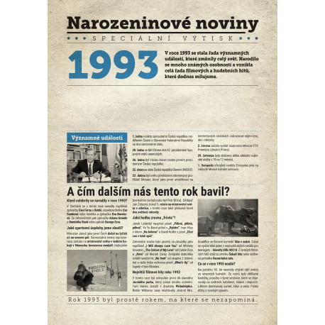 Narozeninové noviny 1993 s vlastním textem