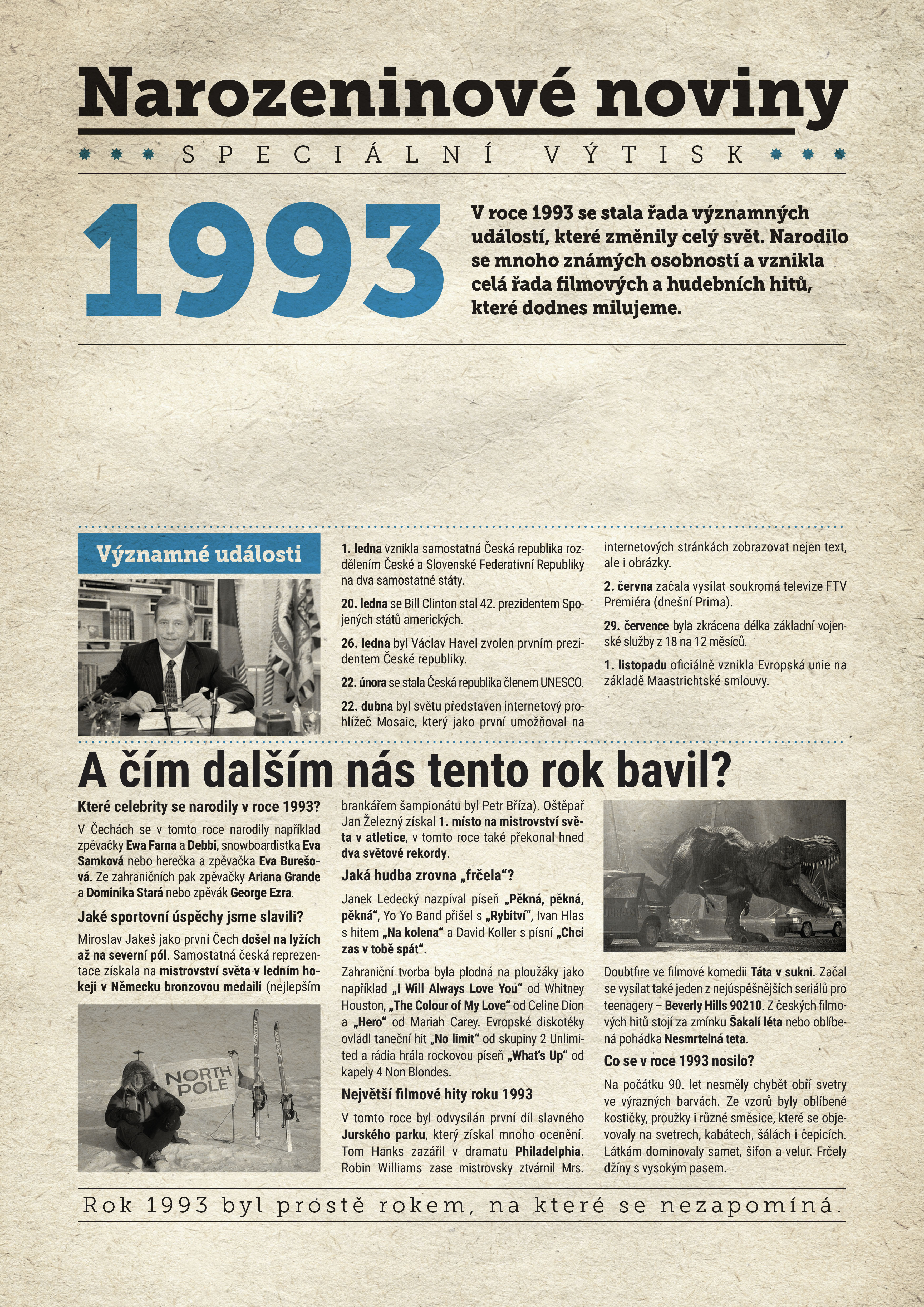 Levně Narozeninové noviny 1993 s vlastním textem a fotografií, S fotografií
