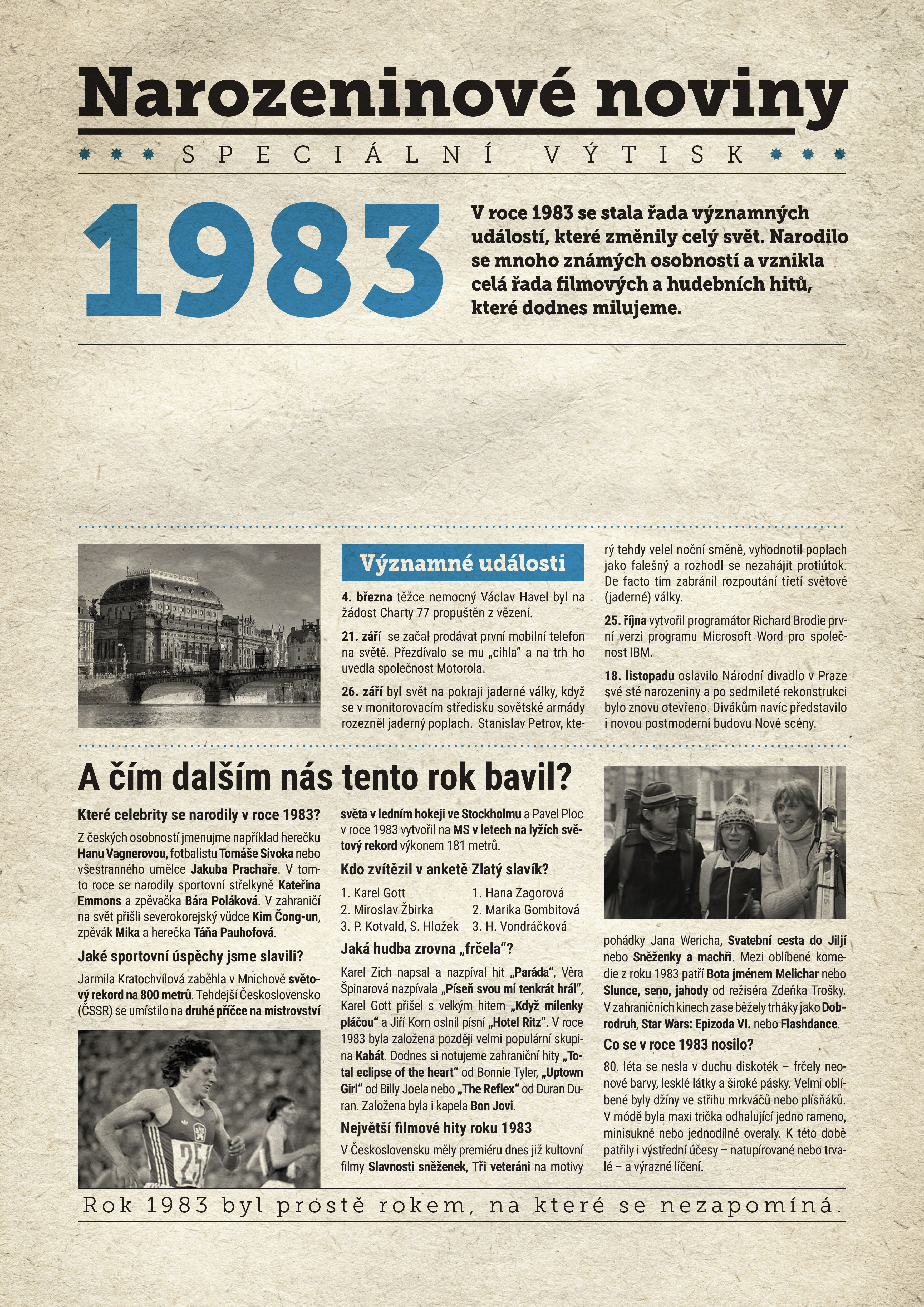 Levně Narozeninové noviny 1983 s vlastním textem a fotografií, S fotografií