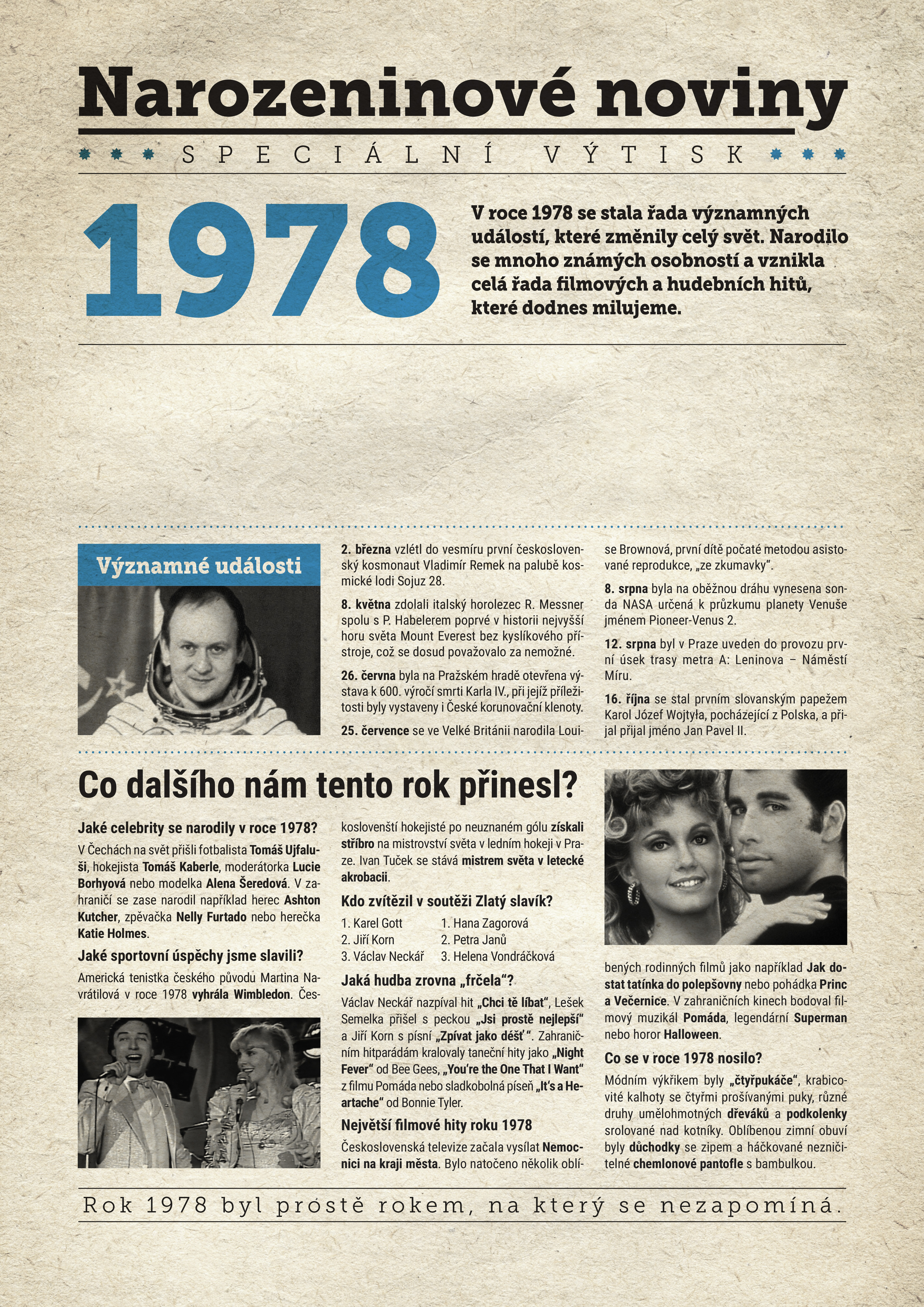 Levně Narozeninové noviny 1978 s vlastním textem a fotografií, S fotografií