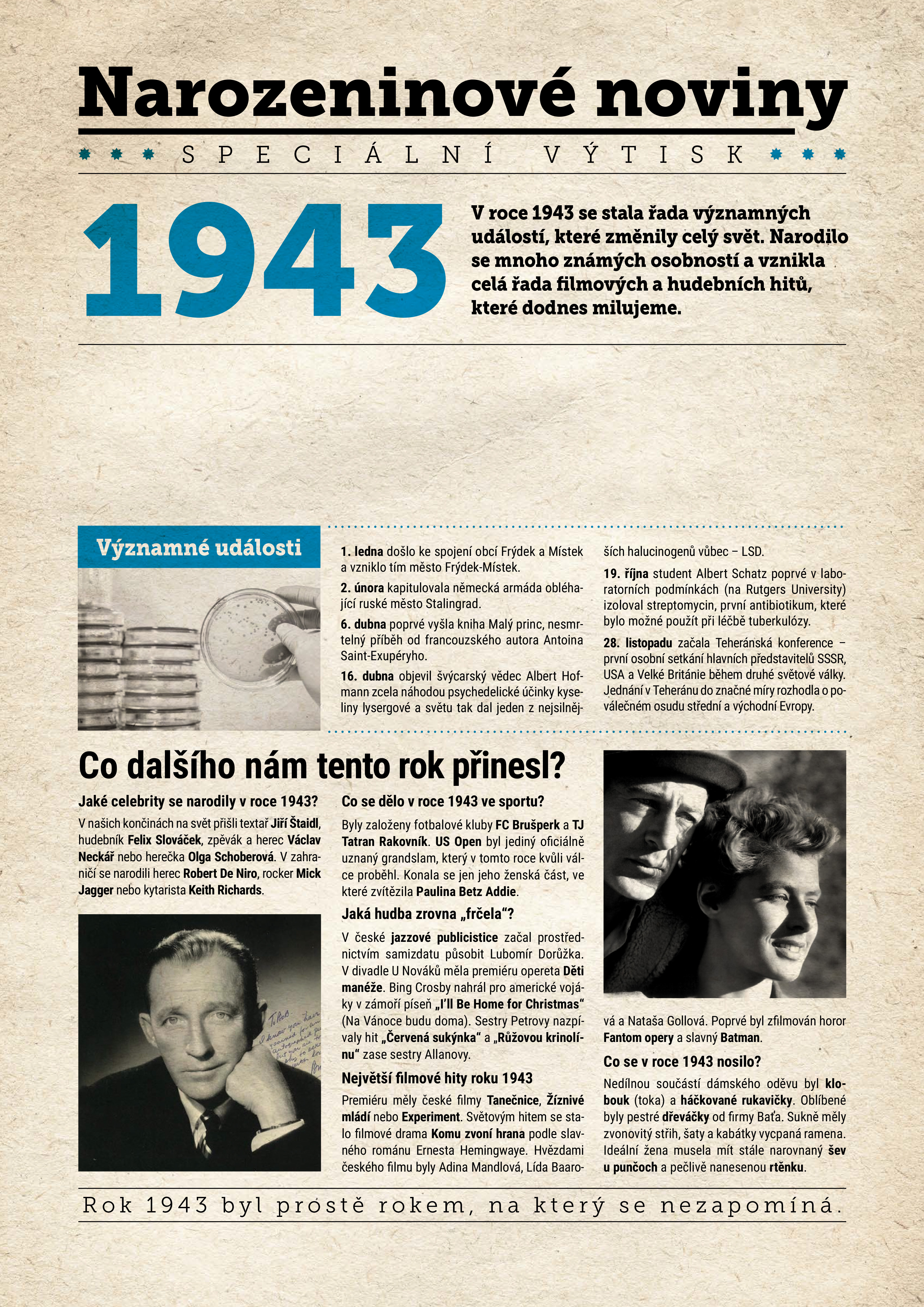 Levně Narozeninové noviny 1943 s vlastním textem a fotografií, S textem