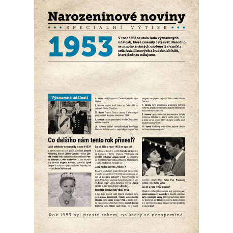 Narozeninové noviny 1953 s vlastním textem