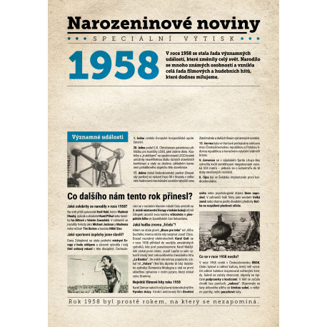 Narozeninové noviny 1958 s vlastním textem