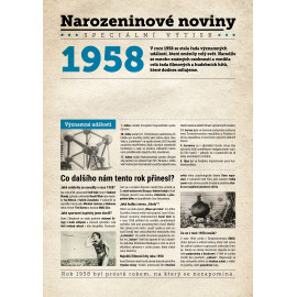 Narozeninové noviny 1958 s vlastním textem a fotografií