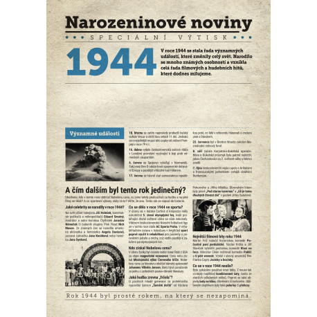 Narozeninové noviny 1944 s vlastním textem