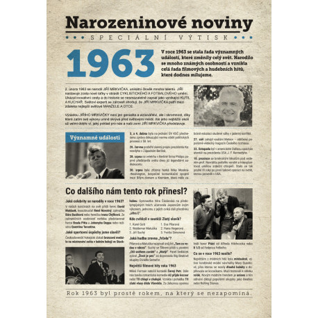 Narozeninové noviny 1963 s vlastním textem