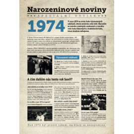 Narozeninové noviny 1974 s vlastním textem  a fotografií