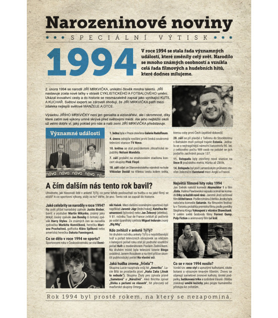 Narozeninové noviny 1975 | Originální dárky s věnováním