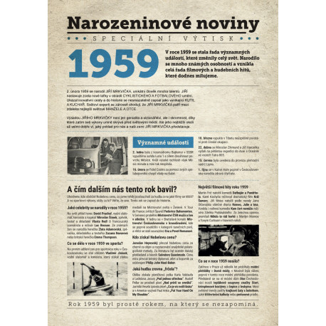 Narozeninové noviny 1959 s vlastním textem