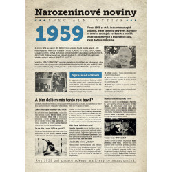 Narozeninové noviny 1959 s vlastním textem a fotografií