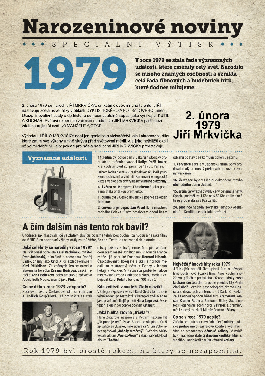 Levně Narozeninové noviny 1979 s vlastním textem a fotografií, S textem