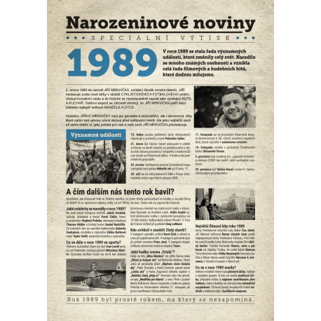 Narozeninové noviny 1989 s vlastním textem