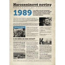 Narozeninové noviny 1989 s vlastním textem a fotografií
