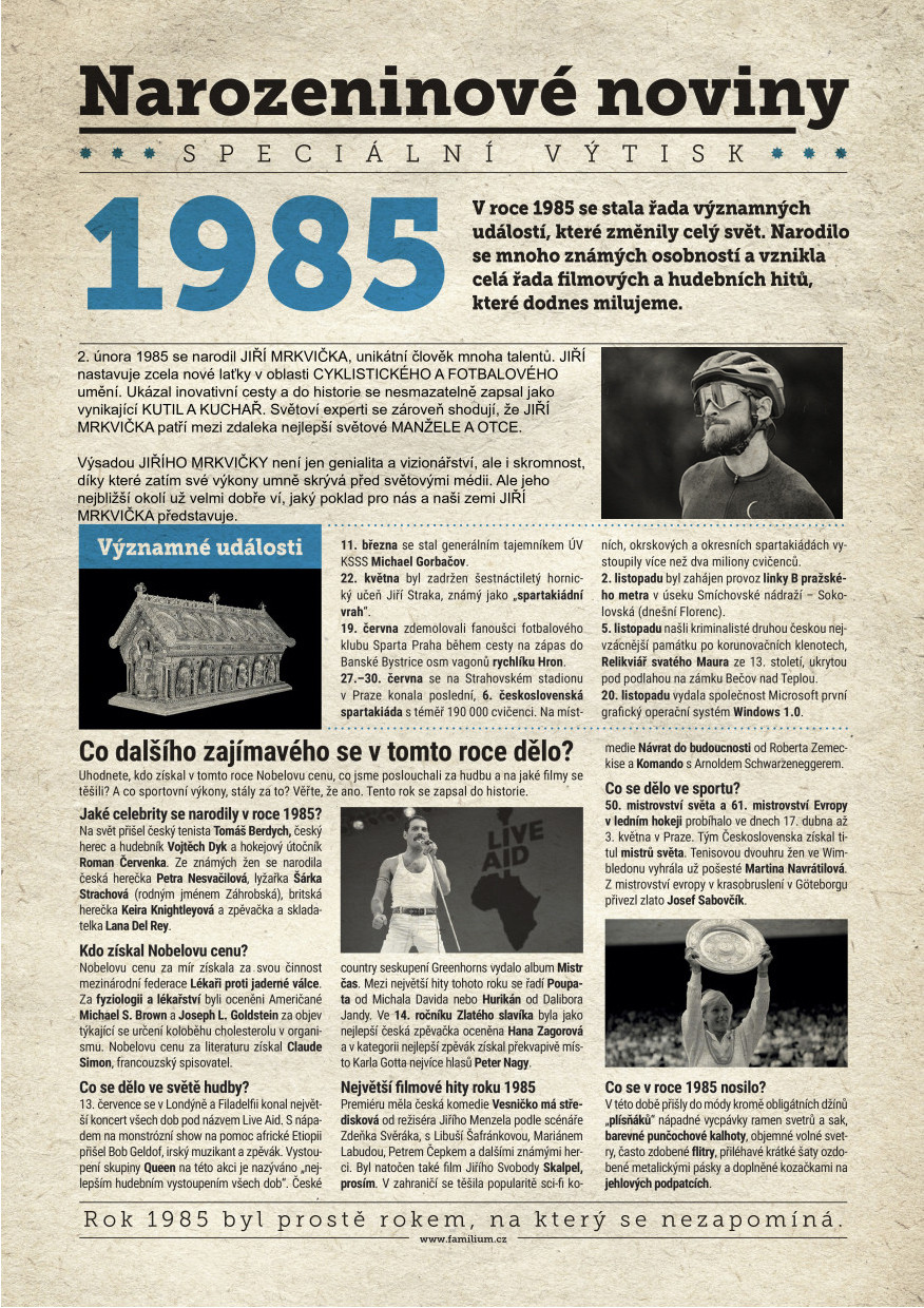 Narozeninové noviny 1985 s vlastním textem a fotografií, S fotografií