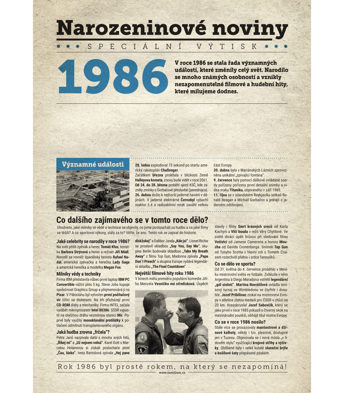 Narozeninové noviny 1986 s vlastní fotografií a textem