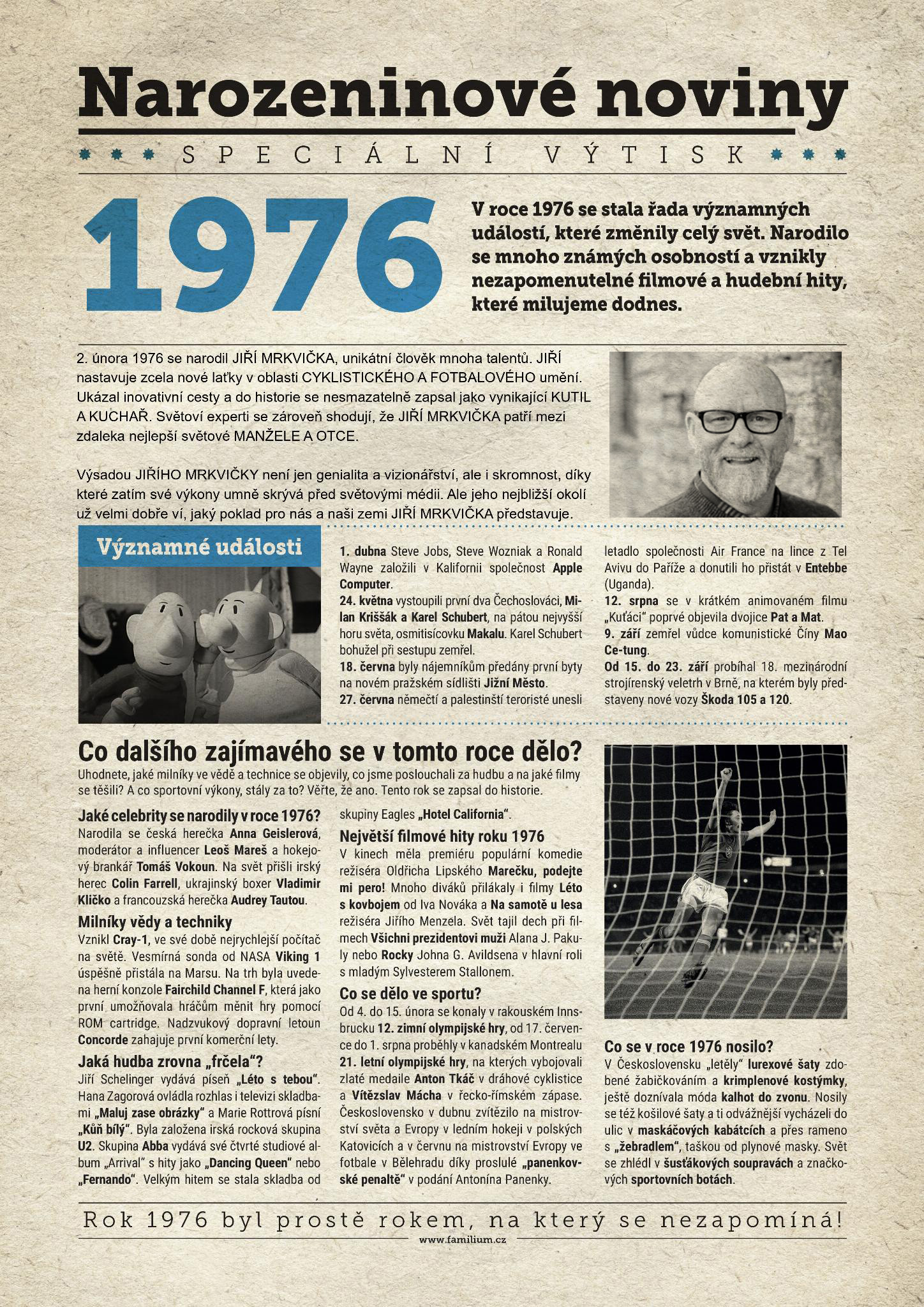 Narozeninové noviny 1976 s vlastní fotografií a textem, S textem