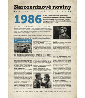 Narozeninové noviny 1986 s vlastní fotografií a textem