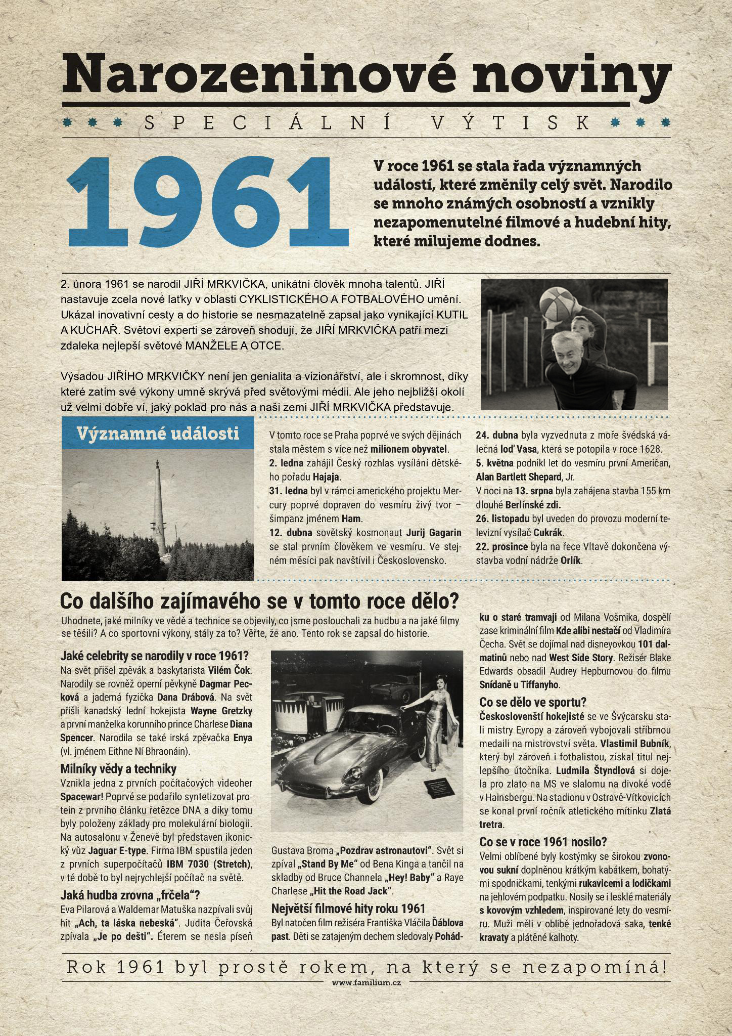 Narozeninové noviny 1961 s vlastní fotografií a textem, S fotografií a textem