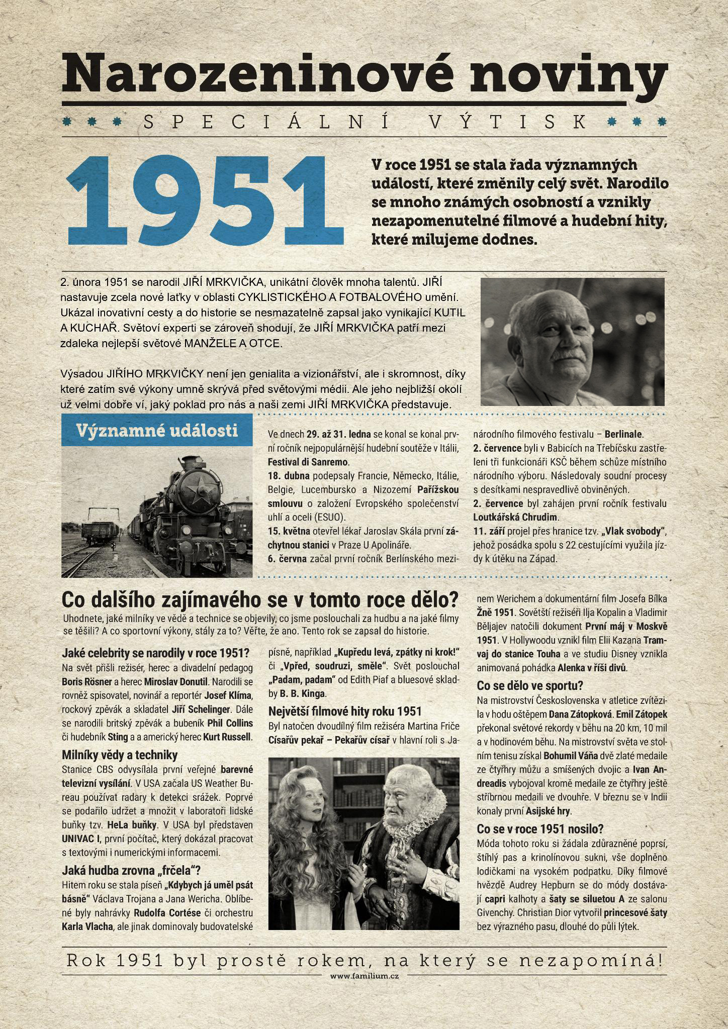 Narozeninové noviny 1951 s vlastní fotografií a textem, S fotografií a textem