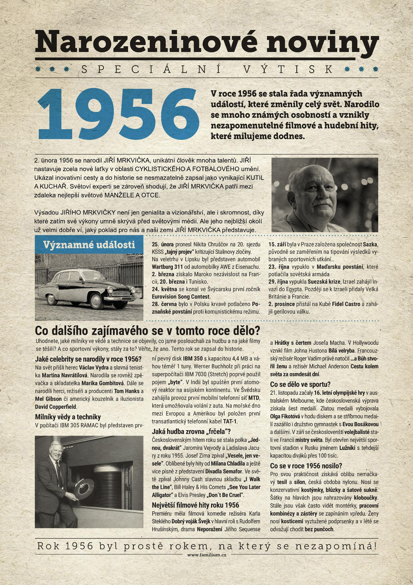 Narozeninové noviny 1956 s vlastní fotografií a textem, S fotografií a textem