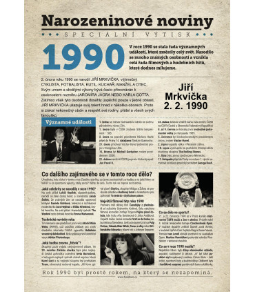 Narozeninové noviny 1990| Originální dárky s věnováním