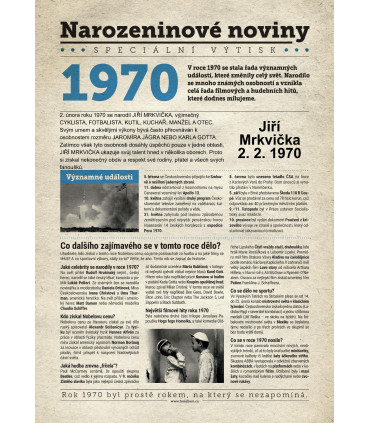 Narozeninové noviny 1970| Originální dárky s věnováním