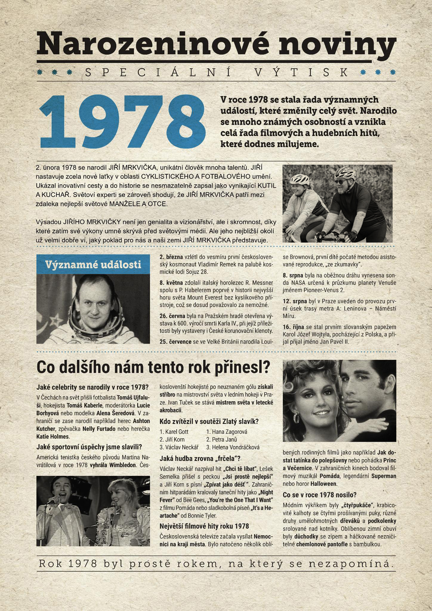 Narozeninové noviny 1978  s vlastním textem a fotografií, S textem